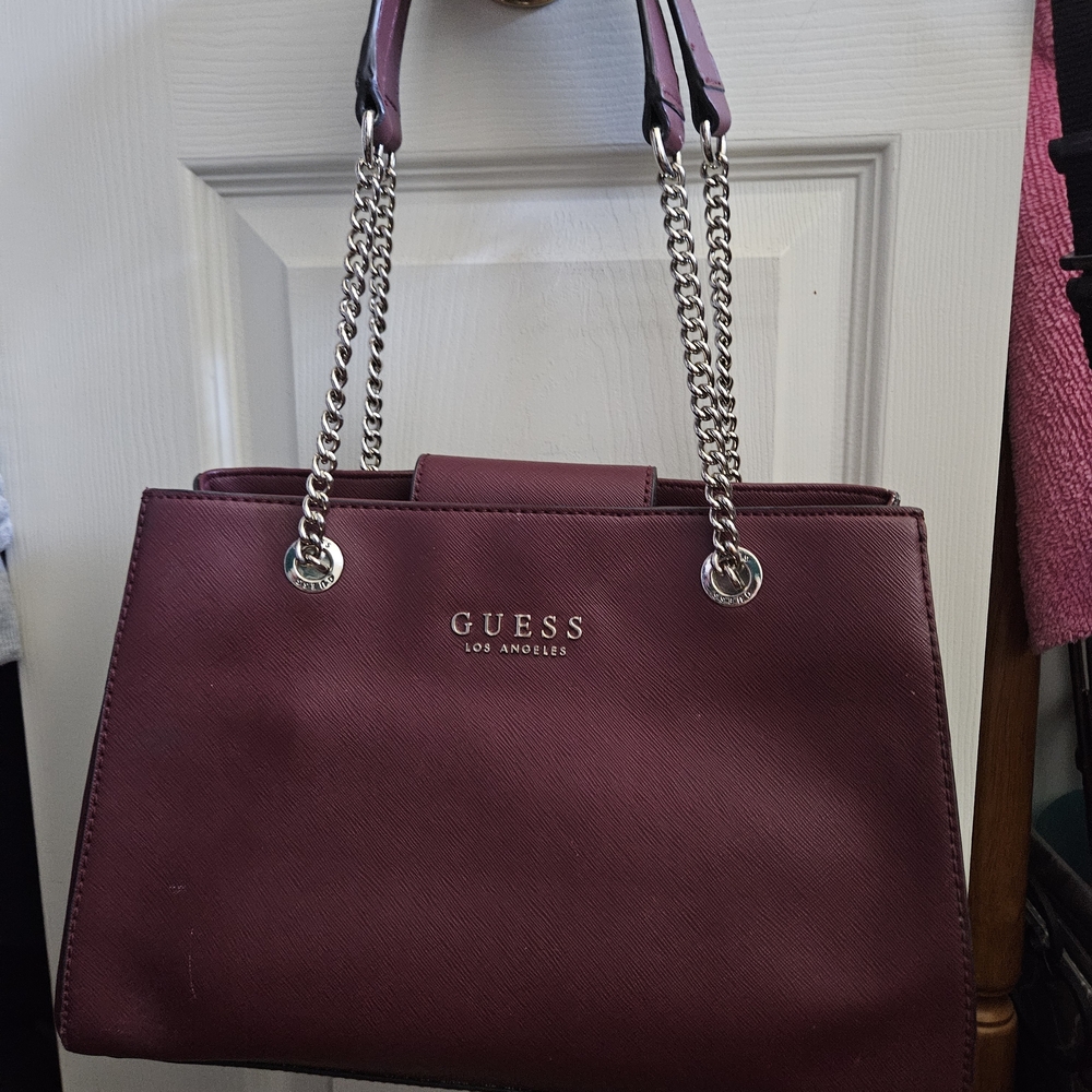 Guess Plum Shoulder Bag with Silver Accents